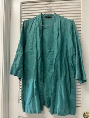 Preston & York Teal Linen Open Cardigan Sz 10